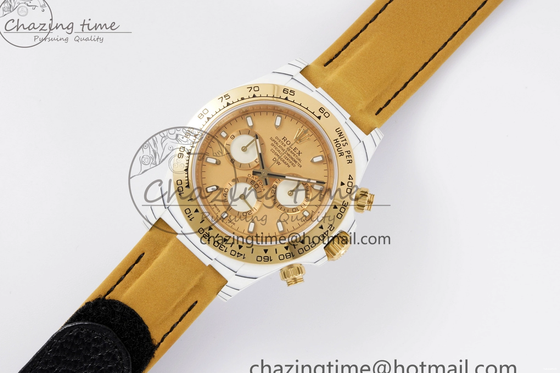 Daytona Bezel Leather Strap A7750 on White DIWF YG Dial DIW Brown YG Edition Case Carbon 0430
